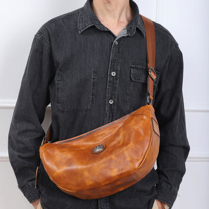 Men's bust bag crossbody bag genuine cowhide leather large capacity casual fashion shoulder bag for men 