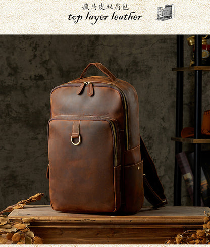 Men's Backpack Cowhide Genuine Leather Retro Casual Fashion Handmade Travel Bag Men's Computer Bag Rucksack 