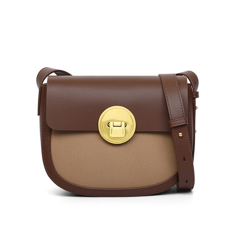 Crossbody Saddle Bag Fashion Luxury Underarm Bag Genuine Leather Women Color Matching Shoulder Bag.Pochette