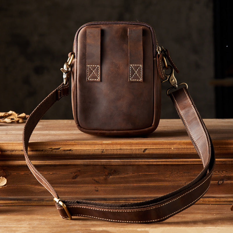 Men's Shoulder Bag Handmade Genuine Cowhide Leather Crazy Horse Retro Casual Fashion Men's Crossbody Bag Smartphone Pouch 