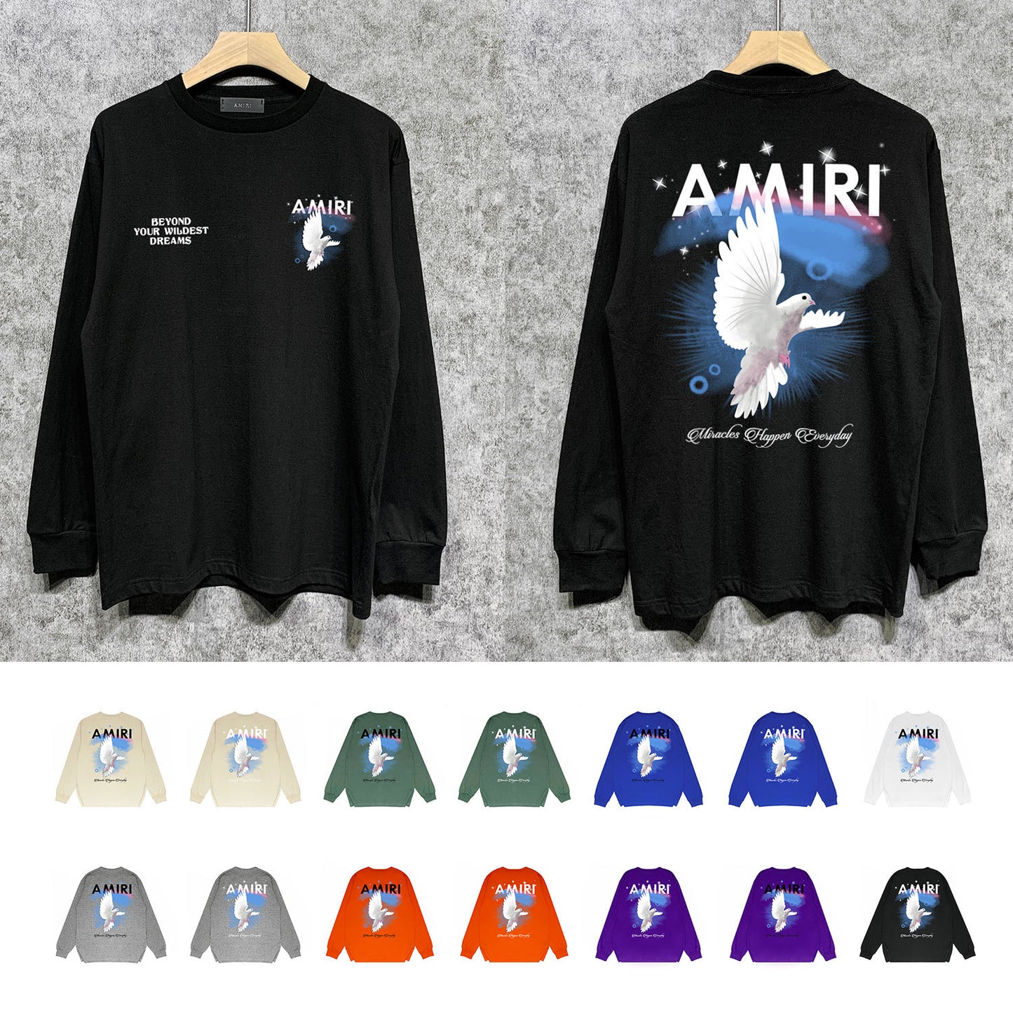 AMIRIファッション長袖男性Tシャツ おしゃれクールカジュアル 上着 SY1188