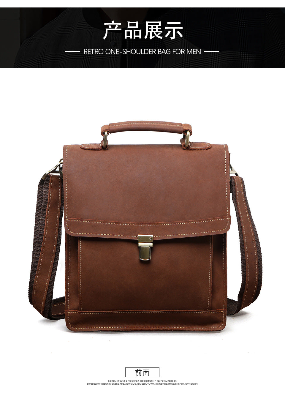 Men's Shoulder Bag Genuine Cowhide Leather Retro Briefcase Crossbody Bag for Men 