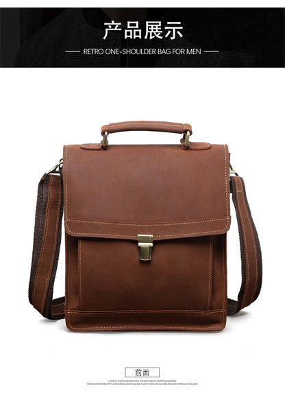 Men's Shoulder Bag Genuine Cowhide Leather Retro Briefcase Crossbody Bag for Men 