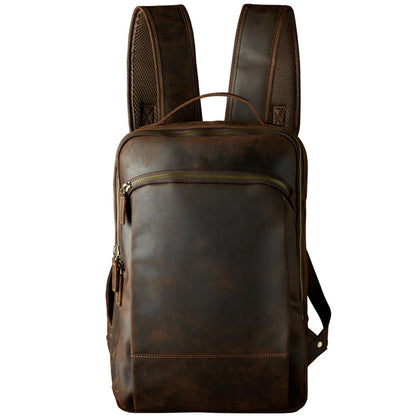 Men's Rucksack Genuine Cowhide Leather Handmade Casual Large Capacity Men's Business Bag Travel Bag 