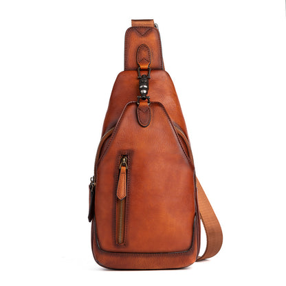 Men's bust bag Genuine cowhide leather retro casual crossbody bag for men 