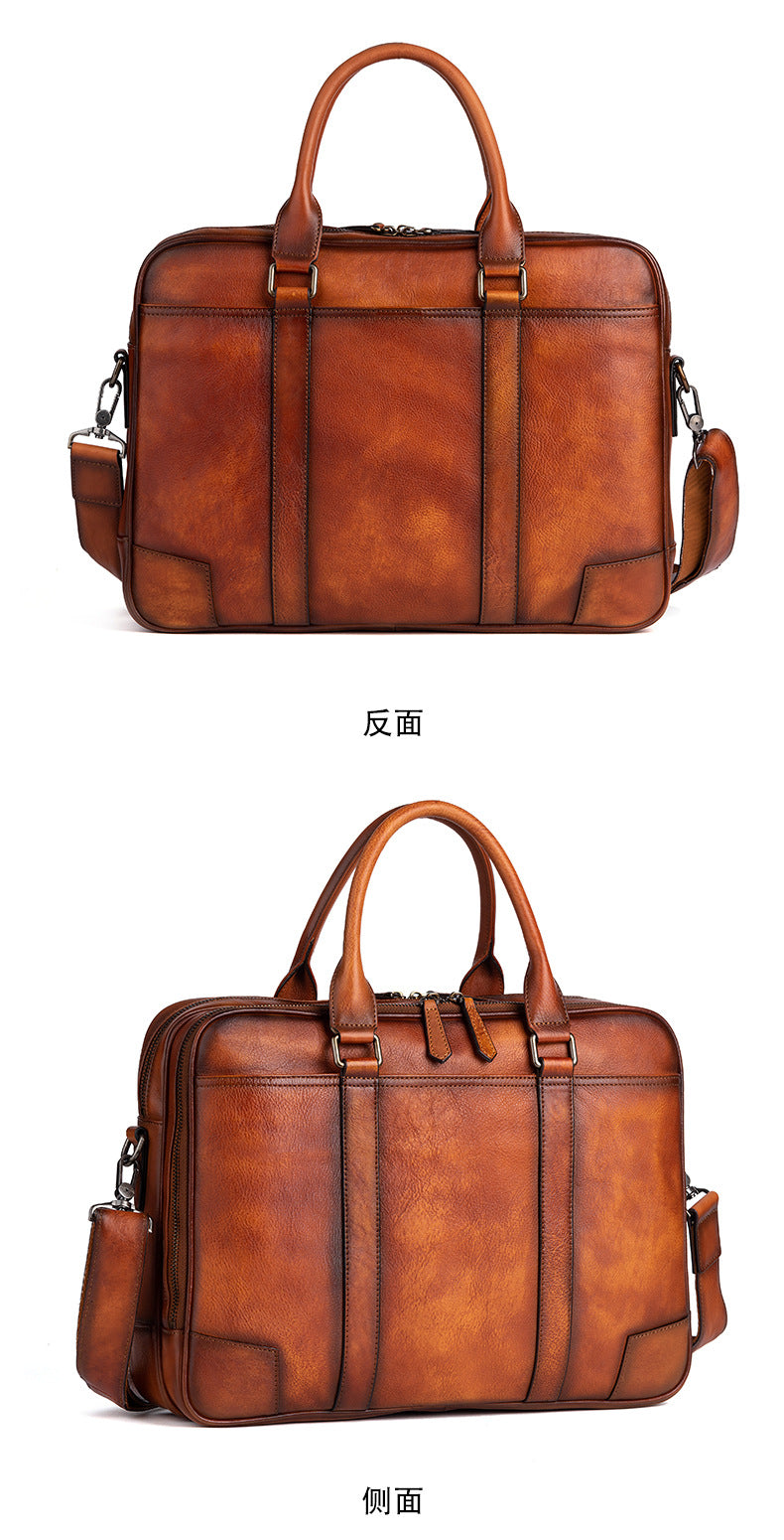 Men's Briefcase Cowhide Genuine Leather Retro Casual Men's Handbag 