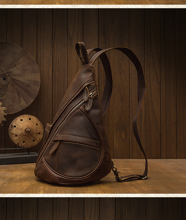 Men's Bust Bag Genuine Cowhide Leather Handmade Fashion Large Capacity Multifunctional Retro Crossbody Bag Casual Two Shoulder Backpack Rucksack 