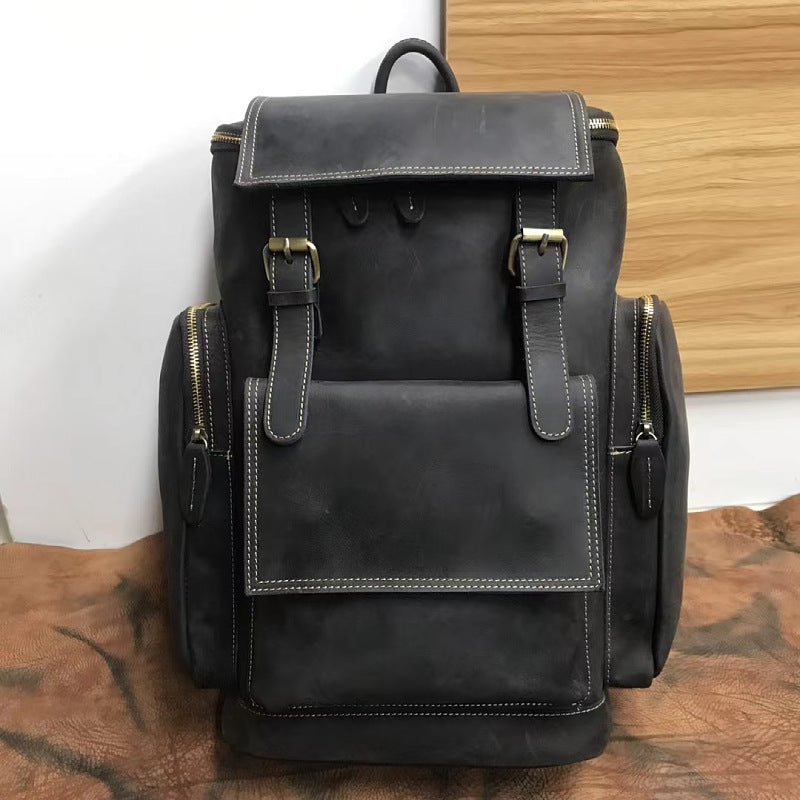 Men's backpack handmade genuine cowhide leather retro unique outdoor travel bag for men 