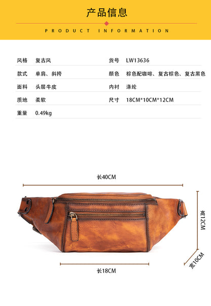 Men's Waist Pouch Cowhide Genuine Leather Retro Casual Men Bag 