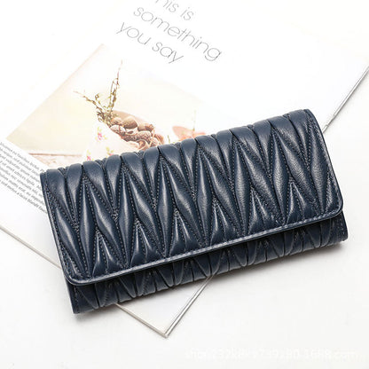 Women's Wallet Sheep Leather Clutch Bag Pleated Genuine Leather Long Wallet Fashion Wallet Women's Wallet