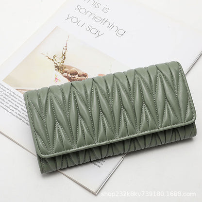 Women's Wallet Sheep Leather Clutch Bag Pleated Genuine Leather Long Wallet Fashion Wallet Women's Wallet