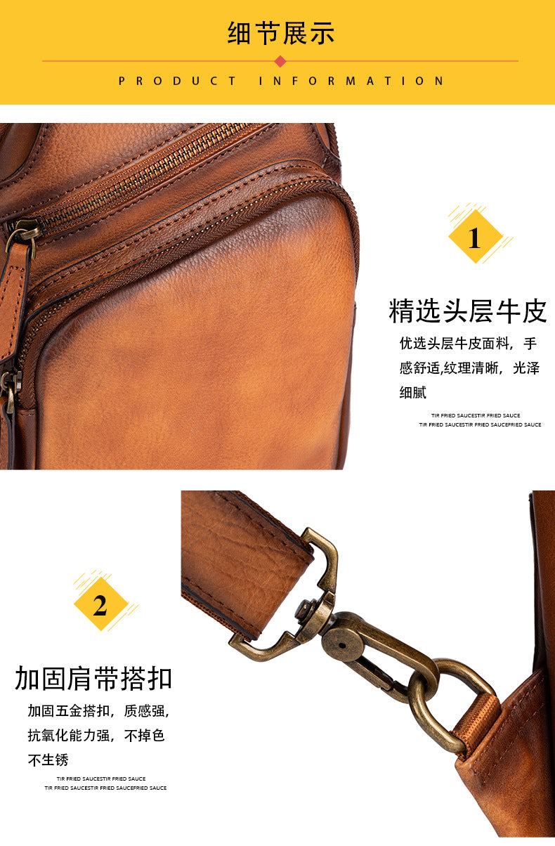 Men's bust bag Genuine cowhide leather retro crossbody bag for men 