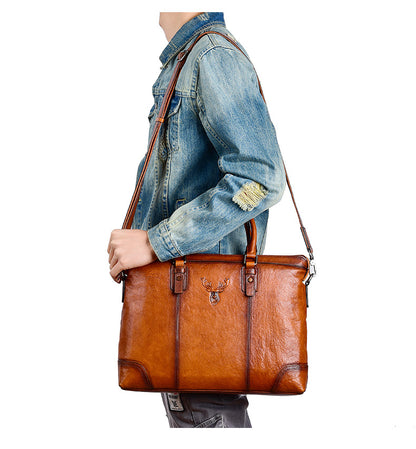 Men's Briefcase Genuine Cowhide Leather Retro Casual Business Bag Men's Handbag 