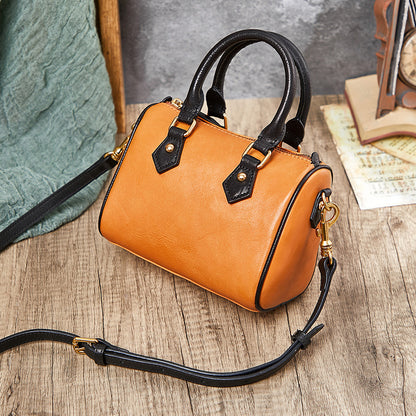 Genuine leather women's bag Retro cowhide large capacity handbag Boston bag Commuting style shoulder bag that goes with anything. Pochette