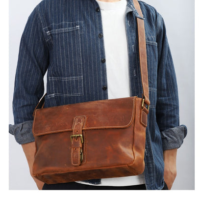 Men's Shoulder Bag Handmade Original Cowhide Casual Messenger Bag Crossbody Bag for Men 