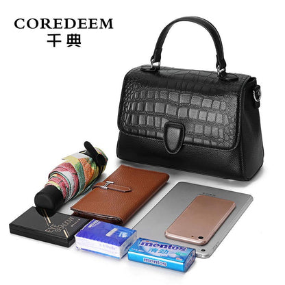 Genuine leather women's bag crocodile pattern handbag fashion lightweight luxury cowhide shoulder bag commuting handbag.bag