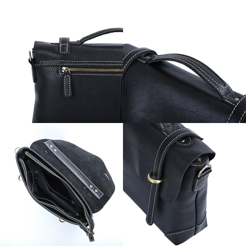 Men's Shoulder Bag Retro Cowhide Crazy Horse Messenger Bag Casual Fashion Large Capacity Crossbody Bag for Men Computer Bag 