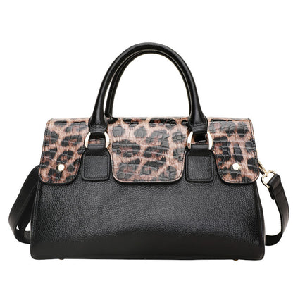 Genuine leather leopard print women's bag Boston bag large capacity handbag cowhide fashion shoulder bag. Pochette