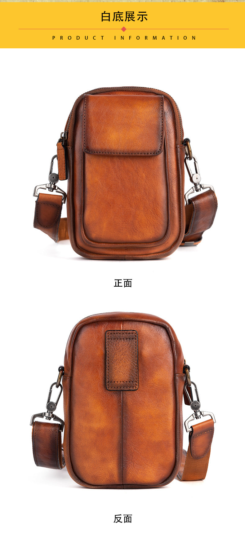 Men's Shoulder Bag Genuine Cowhide Leather Retro Casual Crossbody Bag for Men 