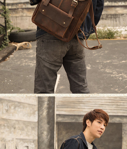 Men's Rucksack Korean Fashion Handmade Cowhide Genuine Leather Crazy Horse Outdoor Travel Bag Casual Computer Bag for Men 