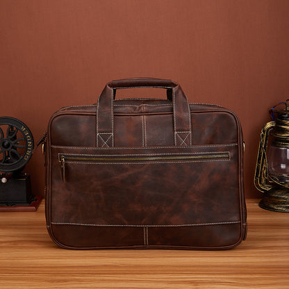 Men's Handbag Briefcase Cowhide Genuine Leather Retro Business Men Computer Bag 