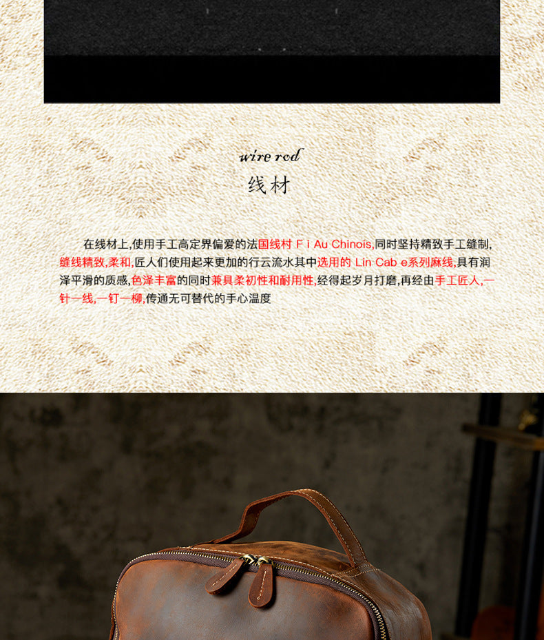 Men's Backpack Cowhide Genuine Leather Retro Casual Fashion Handmade Travel Bag Men's Computer Bag Rucksack 