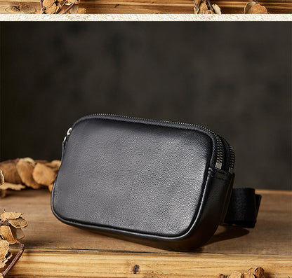 Men's Waist Pouch Handmade Cowhide Genuine Leather Sports Mobile Phone Bag Multifunctional Bust Bag Casual Male Crossbody Bag 