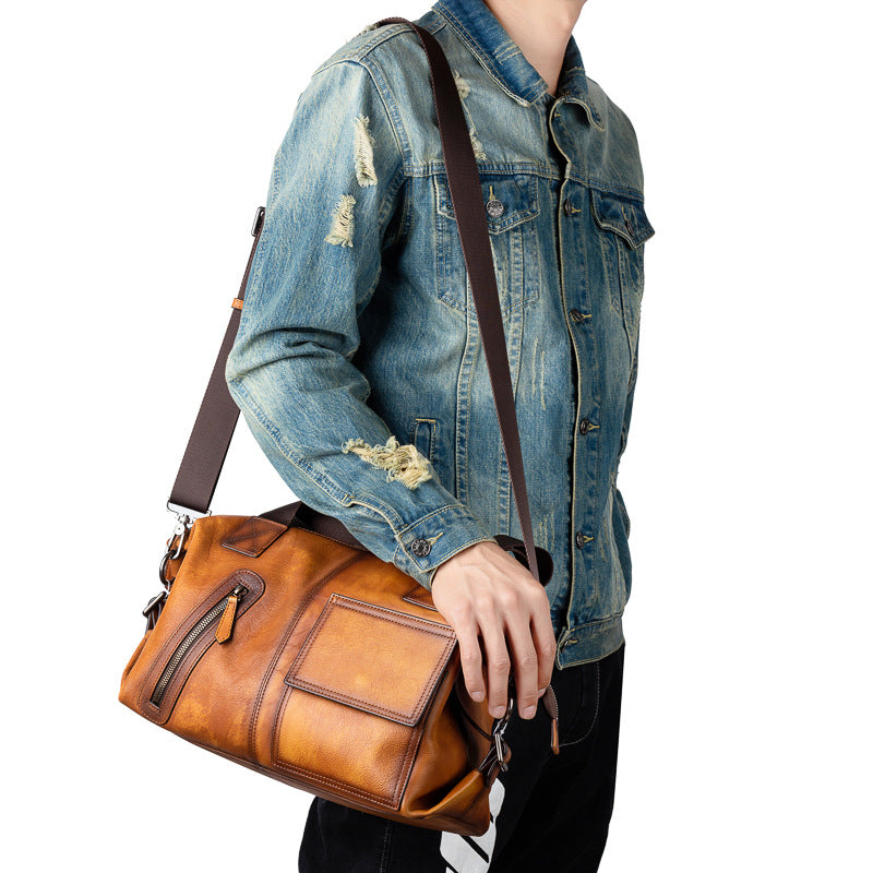 Men's Handbag Genuine Cowhide Leather Retro Casual Men Bag 