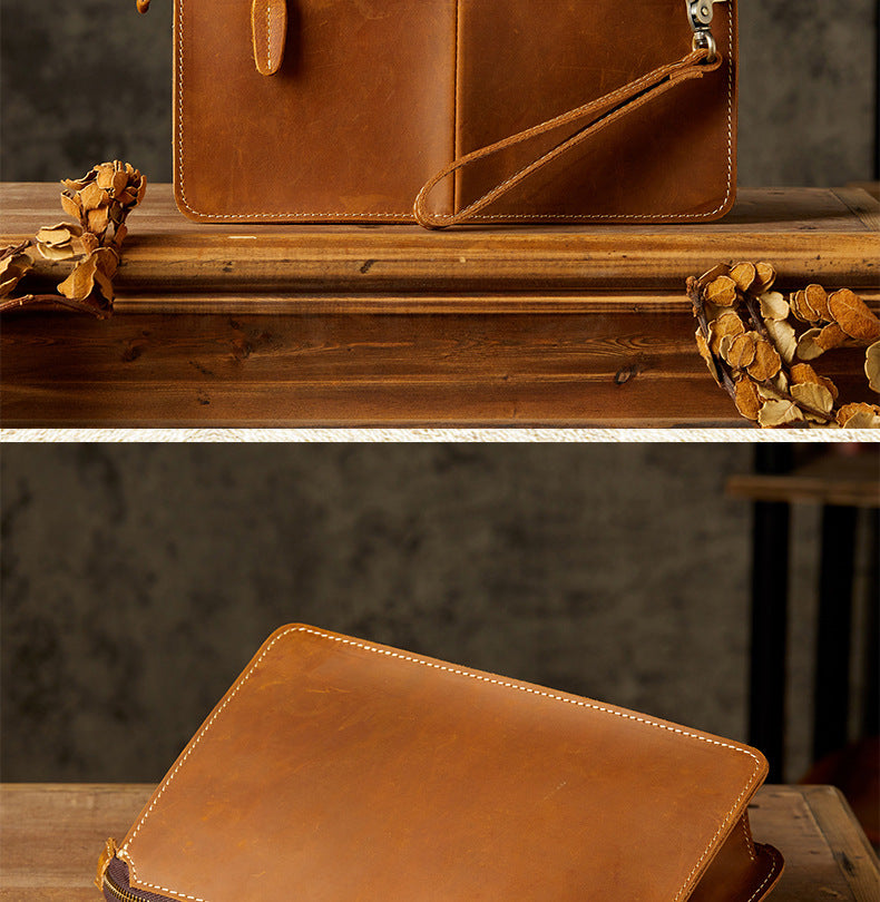 Men's Wallet Original Handmade Cowhide Crazy Horse Casual Retro Clutch Bag Men's Wallet Handbag 