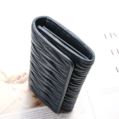 Women's Wallet Sheep Leather Clutch Bag Pleated Genuine Leather Long Wallet Fashion Wallet Women's Wallet