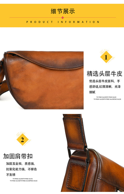 Men's Shoulder Bag Genuine Cowhide Leather Casual Business Crossbody Bag for Men 