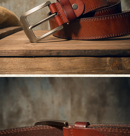 Men's Belt Handmade Genuine Cowhide Leather Casual Fashion Needle Buckle Men's Belt 