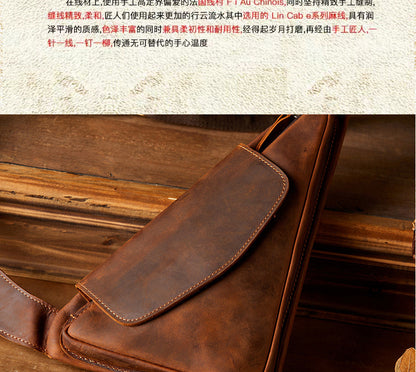 Men's Bust Bag Handmade Original Genuine Cowhide Leather Crazy Horse Unique Retro Casual Men's Crossbody Bag Shoulder Bag 