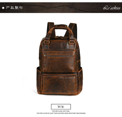 Men's backpack Cowhide genuine leather large capacity outdoor casual men's travel bag computer bag 