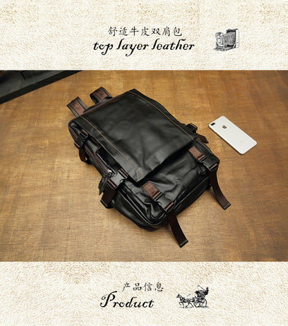 Men's backpack, handmade genuine cowhide leather travel bag, business casual fashion, unique computer bag 