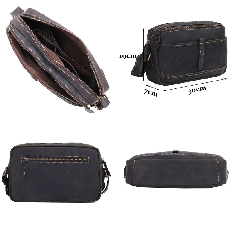 Men's Shoulder Bag Genuine Cowhide Leather Retro Fashion Commuter Crossbody Bag for Men 