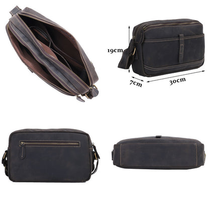 Men's Shoulder Bag Genuine Cowhide Leather Retro Fashion Commuter Crossbody Bag for Men 