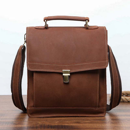 Men's Shoulder Bag Genuine Cowhide Leather Retro Briefcase Crossbody Bag for Men 