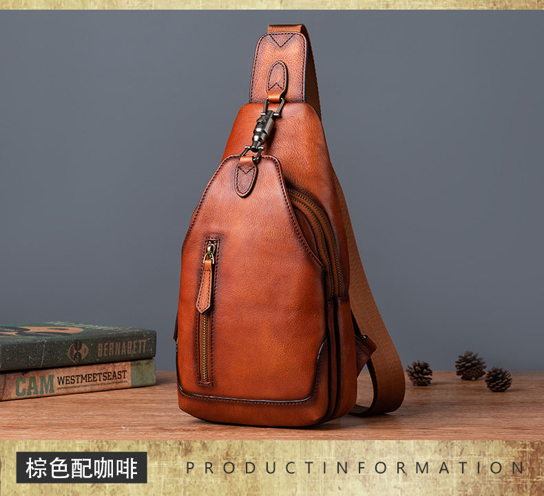 Men's bust bag Genuine cowhide leather retro casual crossbody bag for men 