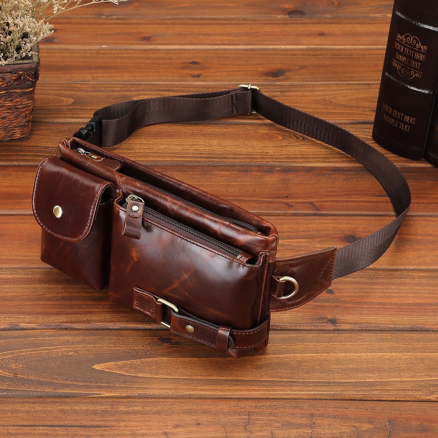 Men's Waist Pouch Cowhide Genuine Leather Korean Fashion Outdoor Sports Multifunctional Retro Men's Bag 