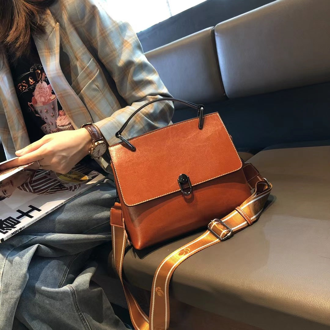 Genuine leather women's bag top layer cowhide handbag shoulder bag large capacity lock bag retro handbag.bag