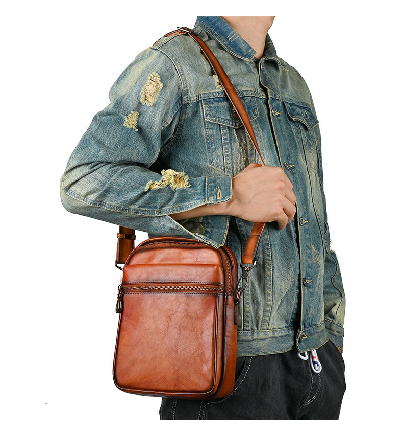 Men's Shoulder Bag Genuine Cowhide Leather Commuting Crossbody Bag for Men 