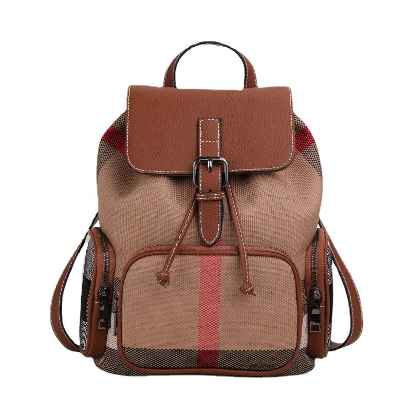 Ladies bag Cowhide luxury double shoulder bag Plaid bag Retro rucksack with leather