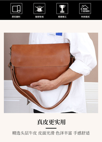 Men's Shoulder Bag Genuine Cowhide Leather Tote Bag Fashion Commuting Crossbody Bag for Men 