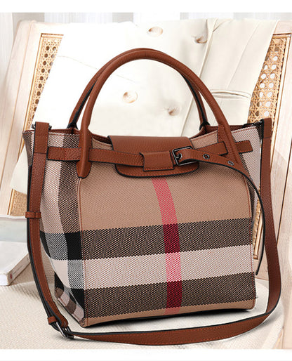 Fashion Casual Genuine Leather Big Bag Ladies Trend Handbag Shoulder Bag Plaid Handbag. Bag