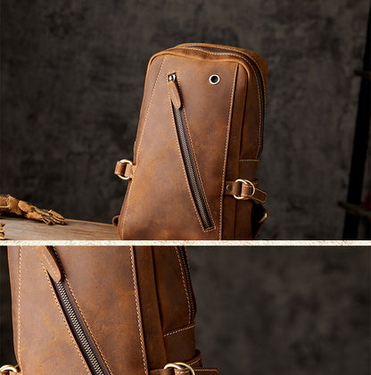 Men's Bust Bag Handmade Genuine Cowhide Leather Retro Fashion Outdoor Casual Crossbody Bag for Men