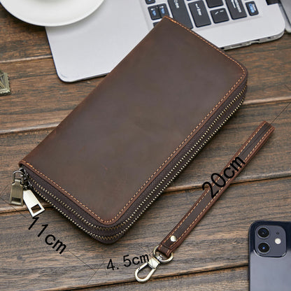 Men's Wallet Cowhide Large Capacity Double Zipper Business Clutch Bag Men's Wallet 