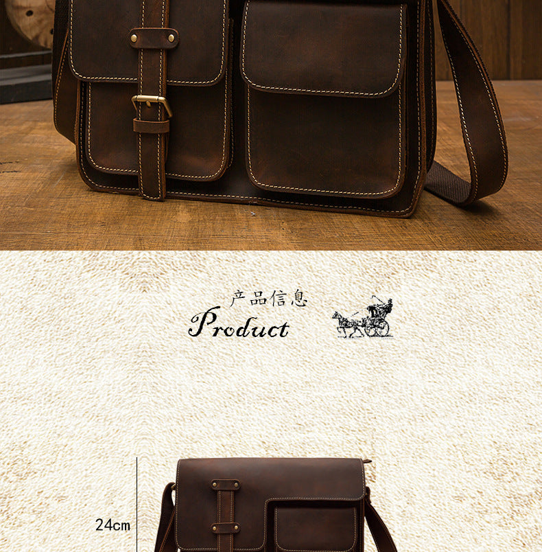 Men's Shoulder Bag Handcrafted Genuine Cowhide Leather Casual Unique Men's Messenger Bag Crossbody Bag 