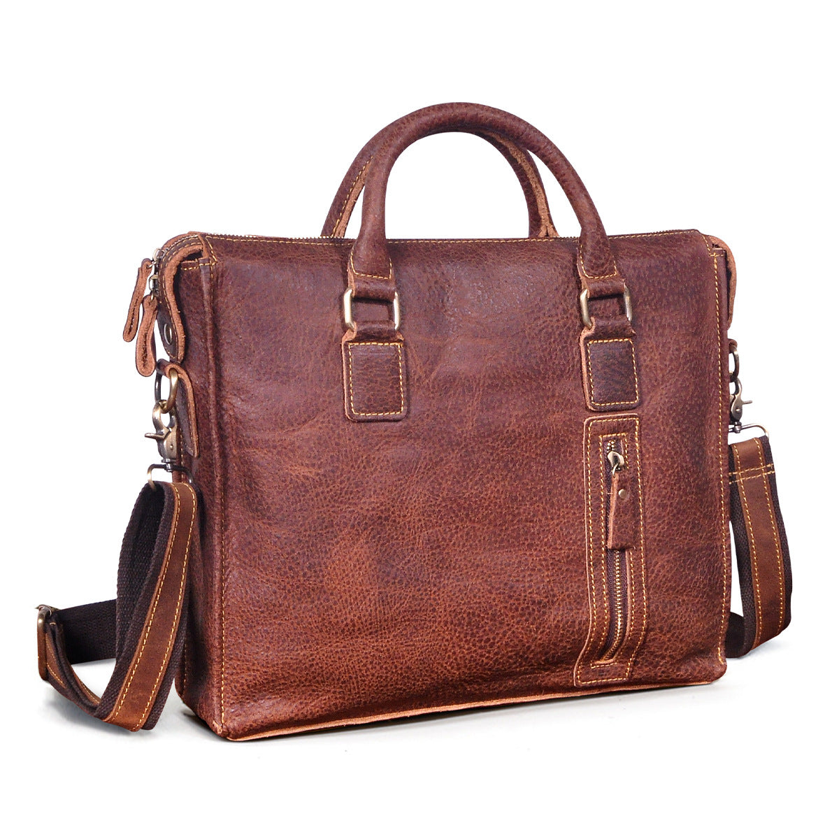 Men's Briefcase Crossbody Bag Cowhide Genuine Leather Retro Shoulder Bag Computer Bag 