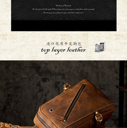 Men's Bust Bag Handmade Genuine Cowhide Leather Retro Fashion Outdoor Casual Crossbody Bag for Men